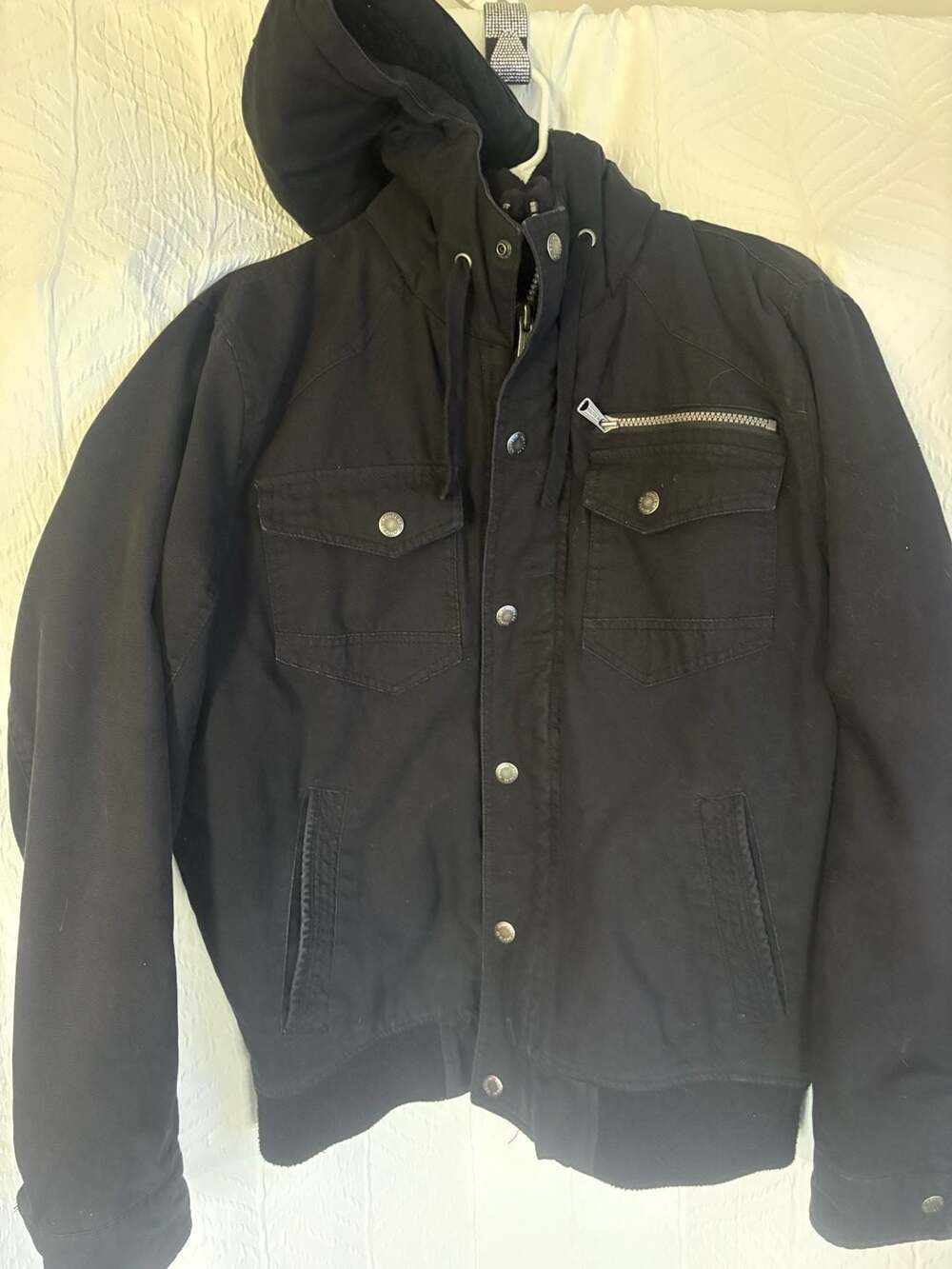 Route 66 Black Cotton Hooded Cargo Utility Jacket with Zip Pocket